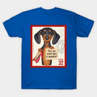 Cute Doxie Dachshund holding a new chew toy T-Shirt